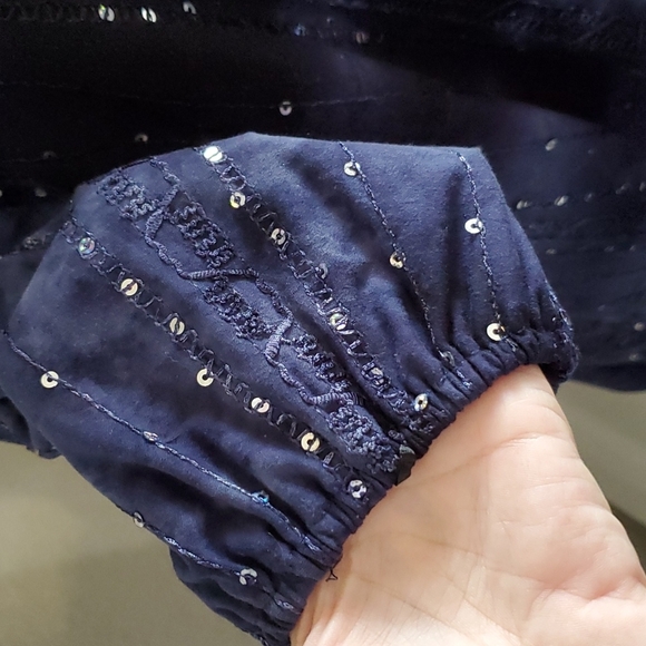 Sami & Jo Dark Purple Tie dye ric rack sequins Shark bite hem Lg. Casual Travel - Picture 8 of 9